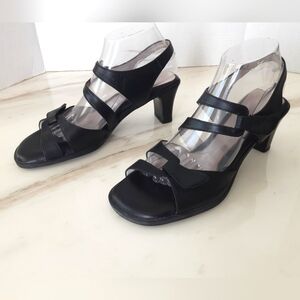 Beautifeel Black Leather Block Stack High Heel Caged Strappy Sandal Sz 10